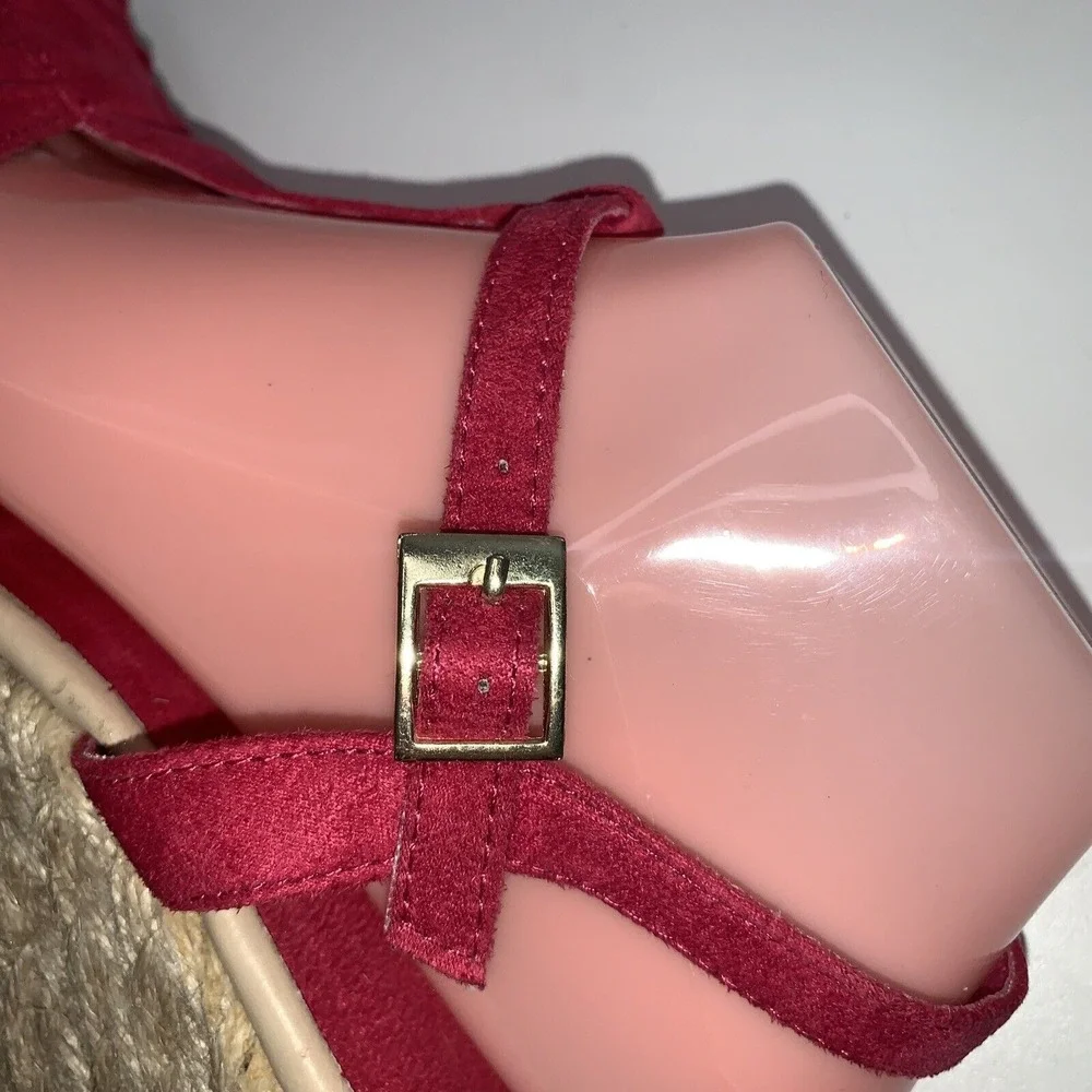 Wedge Sandals T-Strap Espadrille Platform Ankle Buckle Closure Women Size 9 Pink